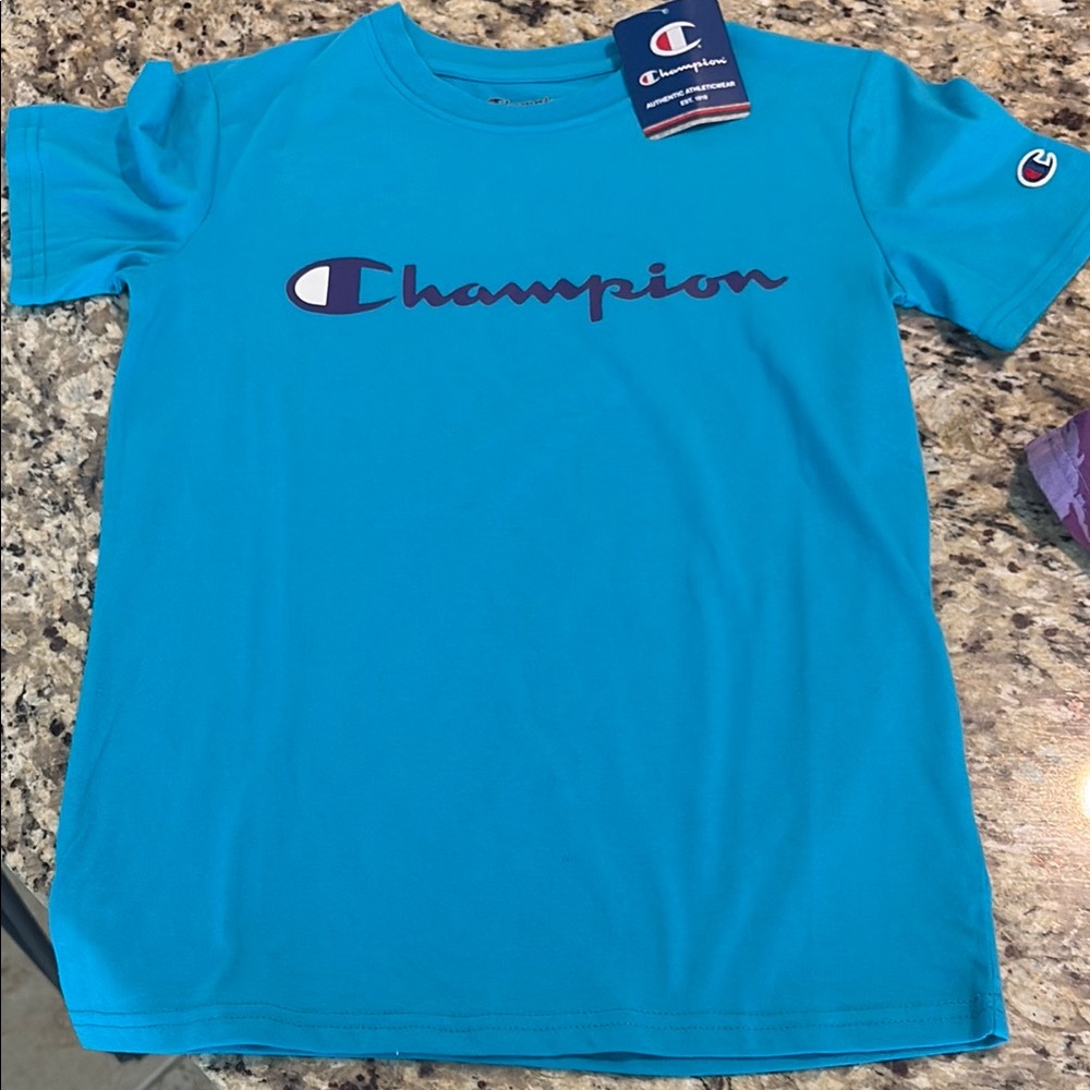 Champion Blue Short Sleeve Tee with Logo